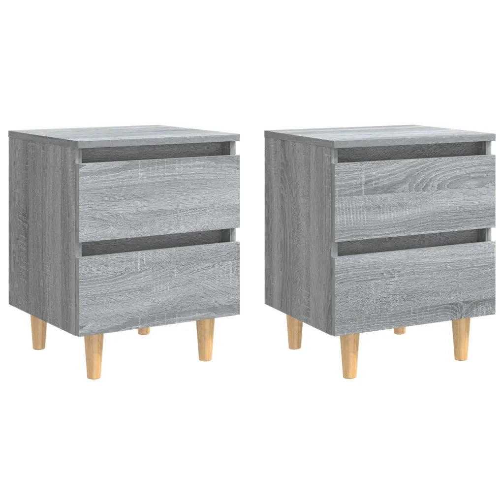 Set di 2 Comodini | Armadio da Notte | Mobiletto da notte Gambe in Legno Massello Grigio Sonoma 40x30x50 cm