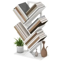 Libreria a Forma di Albero con 5 Ripiani e Sistema Anti-Ribaltamento per Salotto Camera 50x24x82 cm Bianco