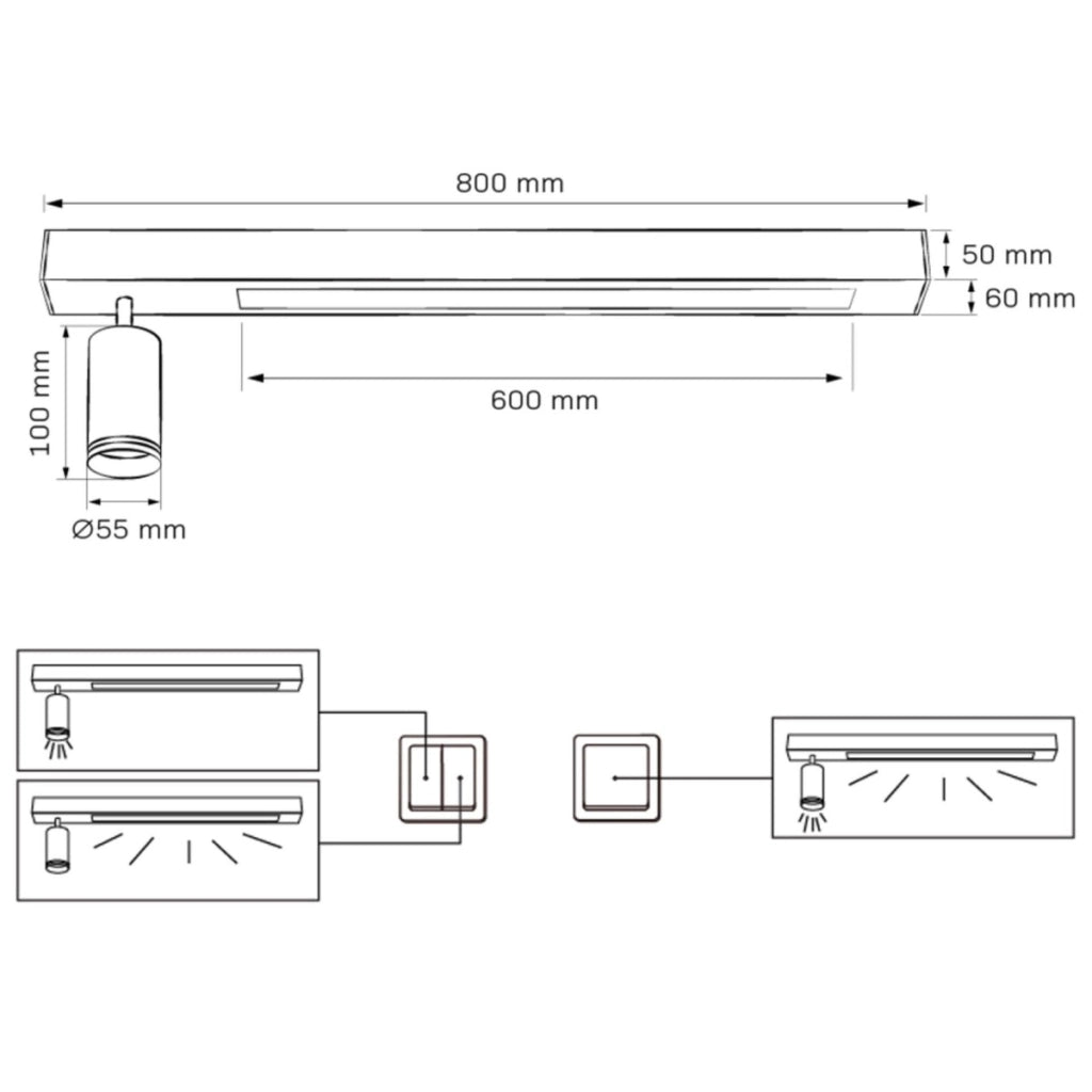 Faretto soffitto nero su barra LED 24W+GU10 PARIS Polux