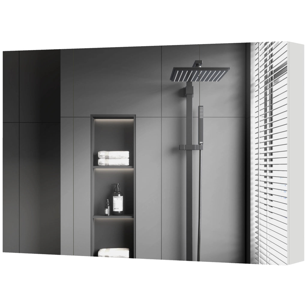 Armadietto Pensile Bagno con 3 Ante a Specchio e Ripiani Regolabili in Legno 90x13.5x60 cm, Bianco