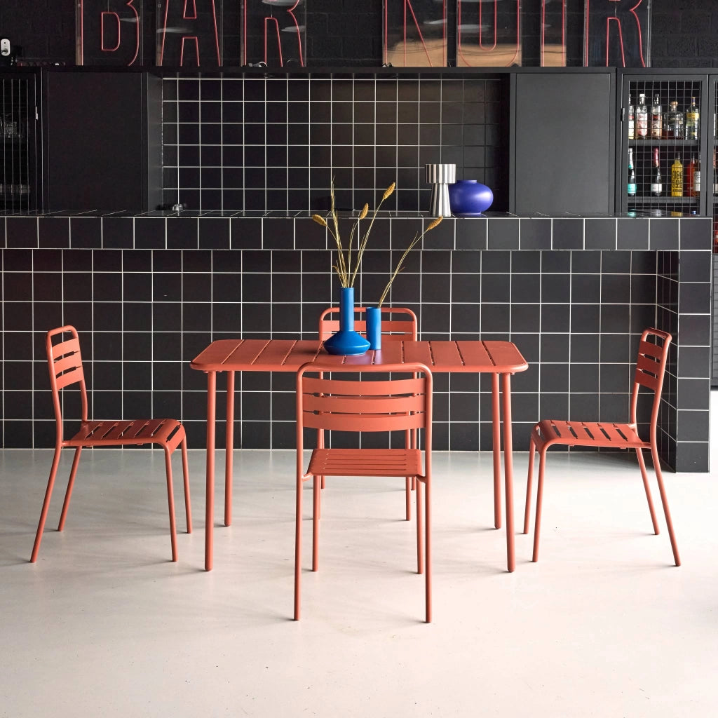 Set tavolo da giardino bistrot in metallo con 4 sedie, 120cm,