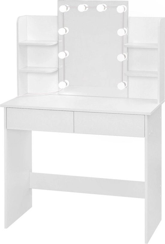 Tavolo di legno con specchio e spazio di stoccaggio - ampio e stile - design bianco chiaro - 90x135x40 cm