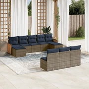 Set Divani da Giardino 10 pz con Cuscini Grigio in Polyrattan 3228070