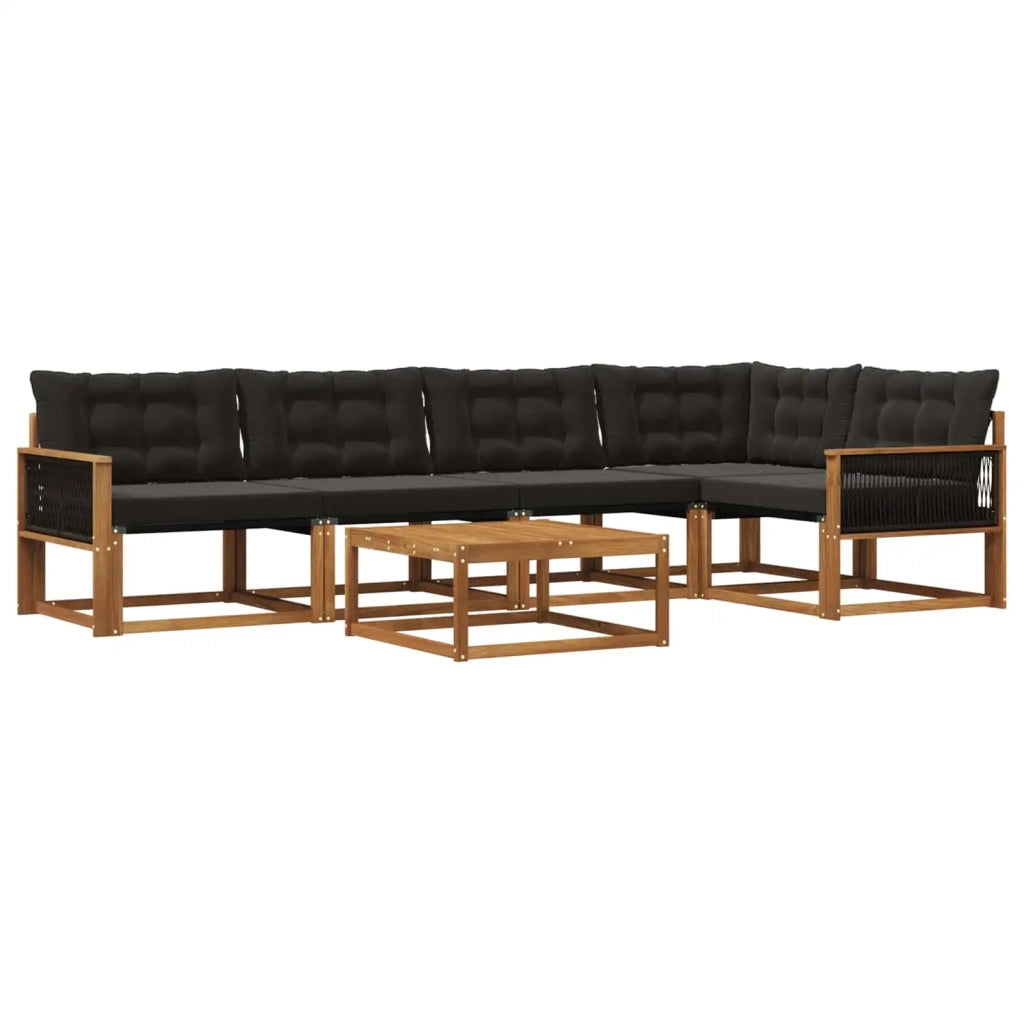 Set di divani da esterno con cuscino 6 pcs Naturale e Nero