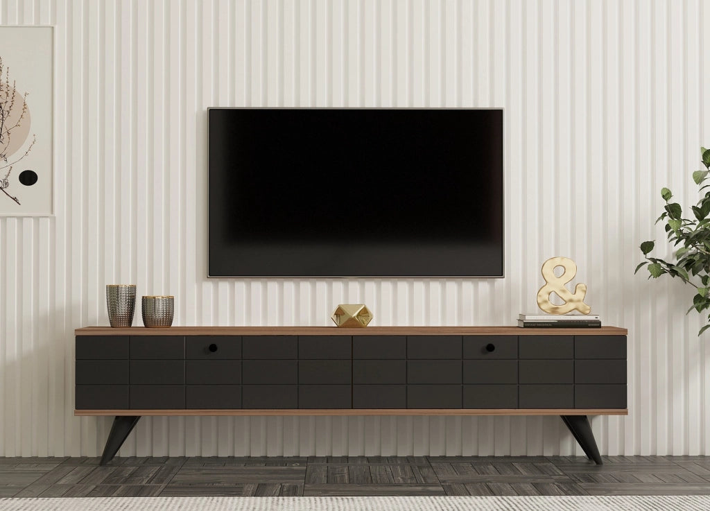 Tresana, Mobile Porta tv 2 Ante, 160x25x35h cm Nero Antracite