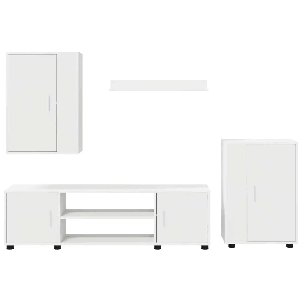 Set mobile TV Montaggio a parete 4 pz | Armadietto TV | Mobile Porta TV Bianco Legno multistrato