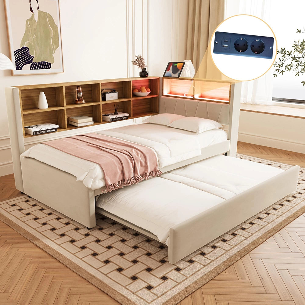 Divano letto - Xylo - 90x200 cm letto nascosto USB beige