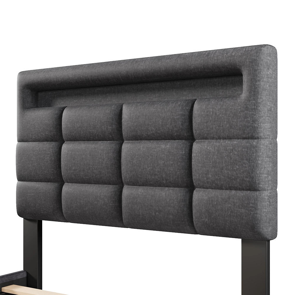 Letto imbottito - Xylo - 90x200 cm LED USB app comando grigio