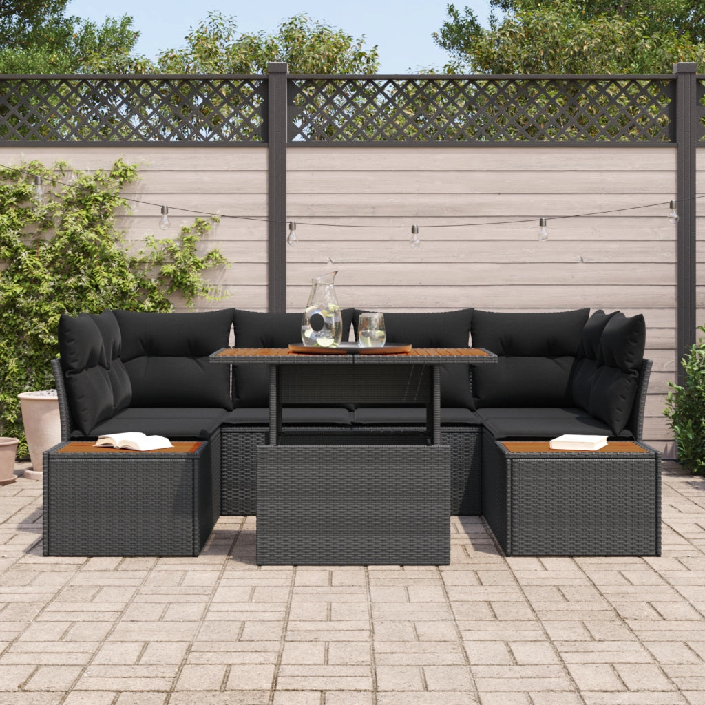 Set di Divani da Giardino  6 Pezzi con Cuscini Rattan Polyrattan Nero