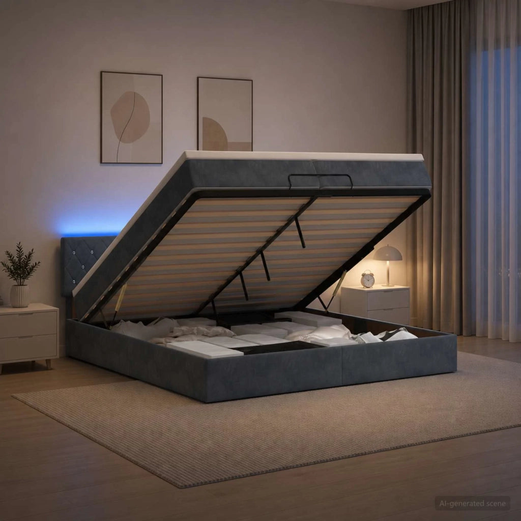 Letto Ottomano con Materasso e LED Grigio Scuro 200 x 200 cm 3457090