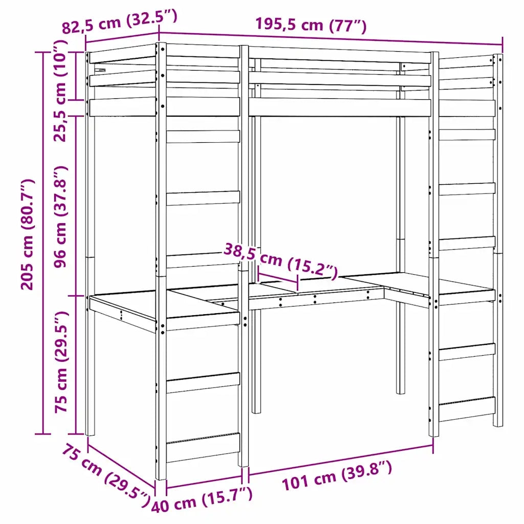 Struttura per letto soppalco Bianco 75 x 190 cm Pino massello 3414557