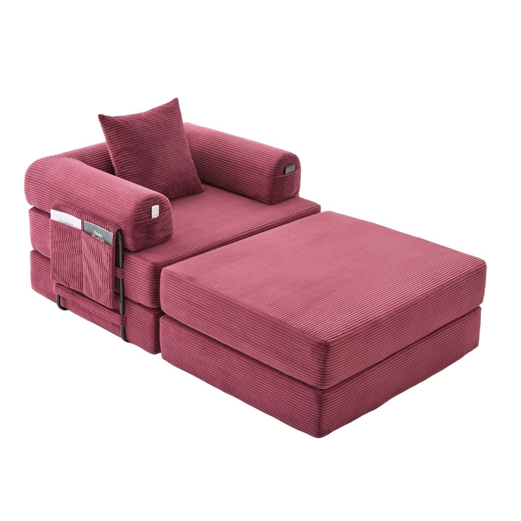 Poltrona Relax con Poggiapiedi e Cuscino ¨C MINIMAL ¨C Tessuto a Coste, Struttura in Metallo
