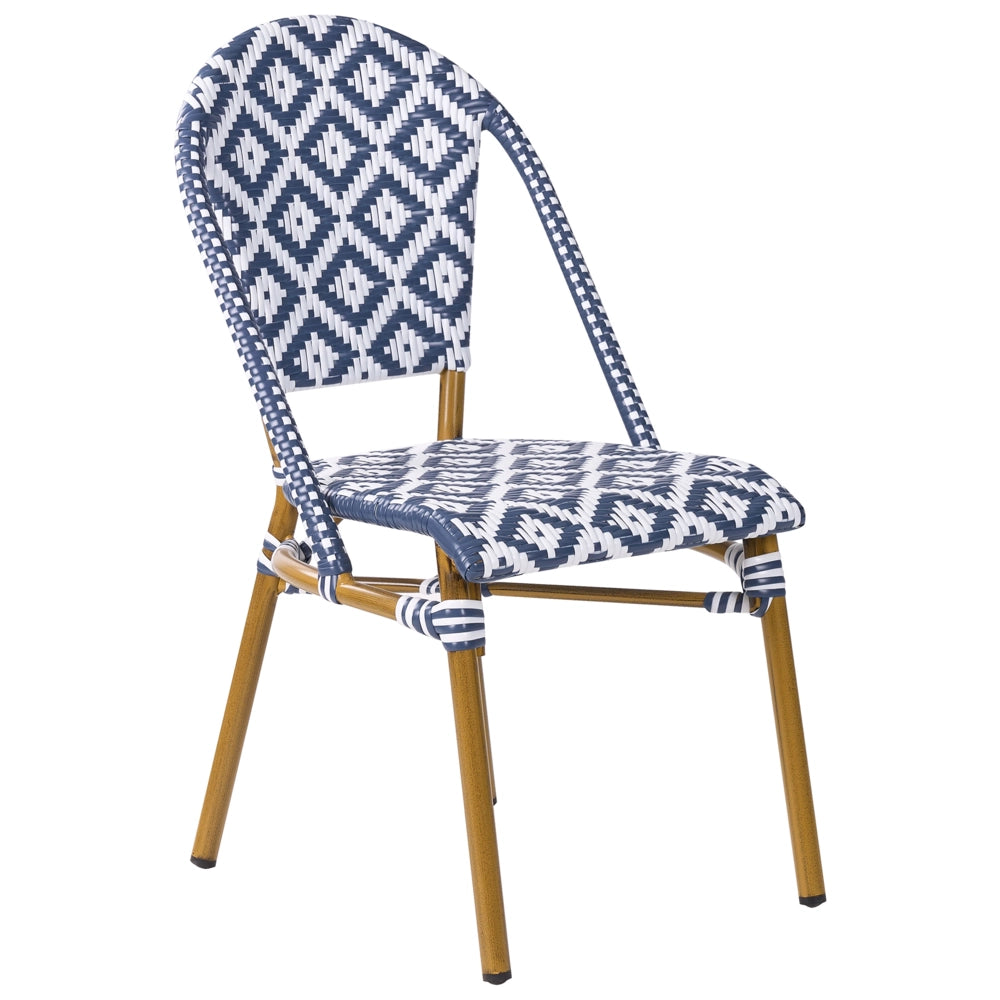 Set da pranzo da giardino a 4 posti Piano in rattan sintetico blu e bianco Tavolo ø 70 e 4 strutture in alluminio impilabili