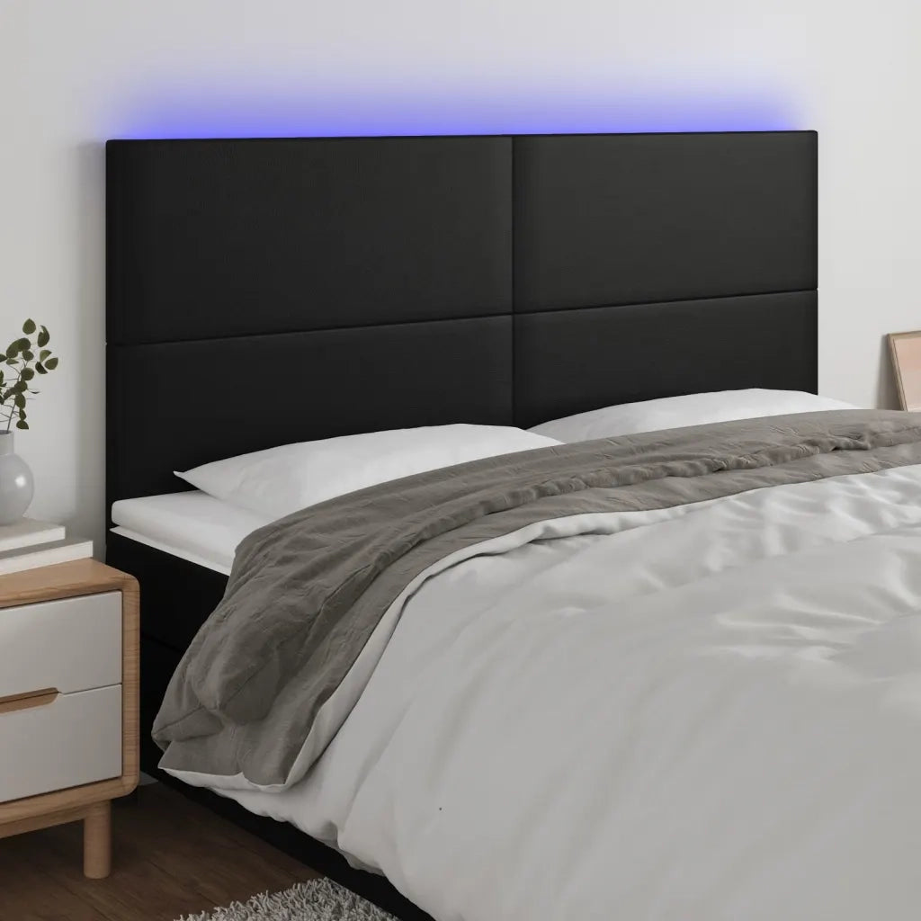 Testiera | Testata a LED Nera 160x5x118/128 cm in Similpelle