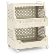 Moderno cesto portabiancheria impilabile su ruote 44,5 x 29,5 x 52,5 cm con ganci in PP beige 20_0017484