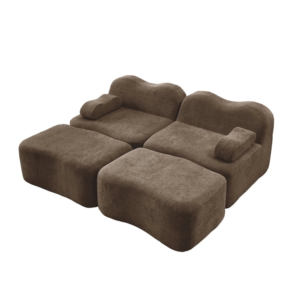 Divano Modulare 2 Posti con 2 Ottoman ¨C Xylo ¨C Marrone, Braccioli Mobili, Tessuto