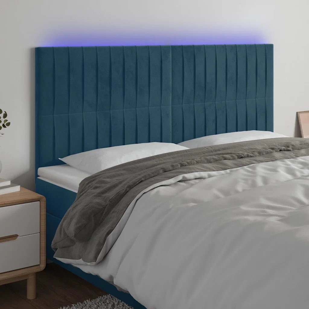 Testiera a LED-Testata con LED Blu Scuro 160x5x118/128 cm in Velluto 392875