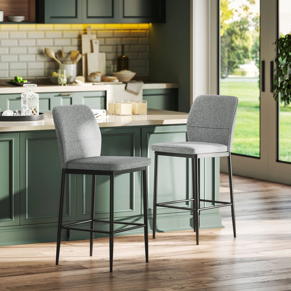 Set 2 Sgabelli Bar Moderni con Poggiapiedi e Schienale in Velluto Grigio