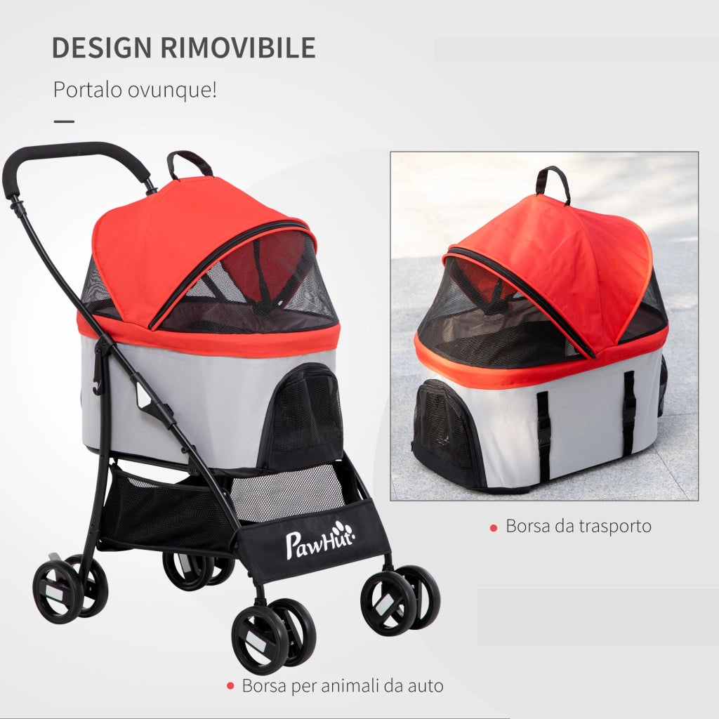 Passeggino per Cani Pieghevole 82x49,5x98 cm con Tettuccio Rosso