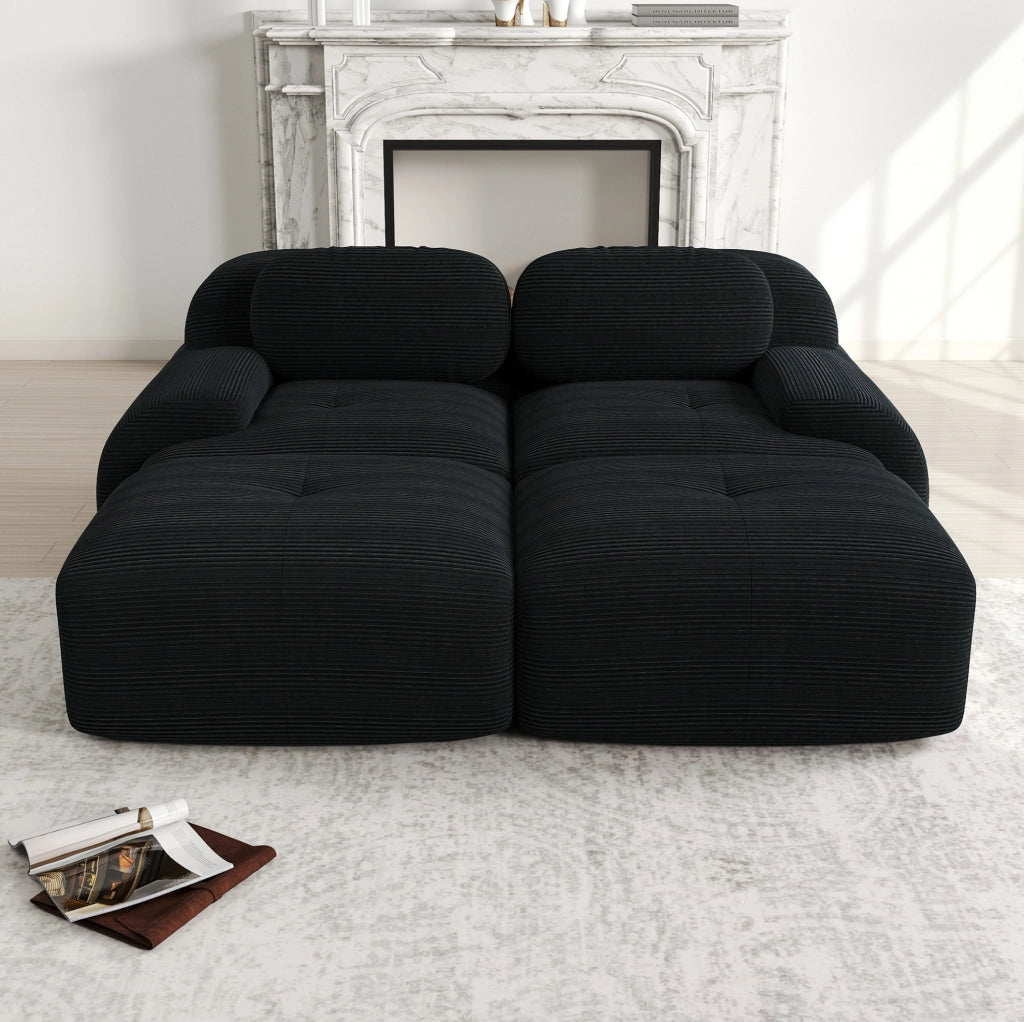 Divano 2 posti in tessuto a coste, design modulare senza struttura, colore nero
