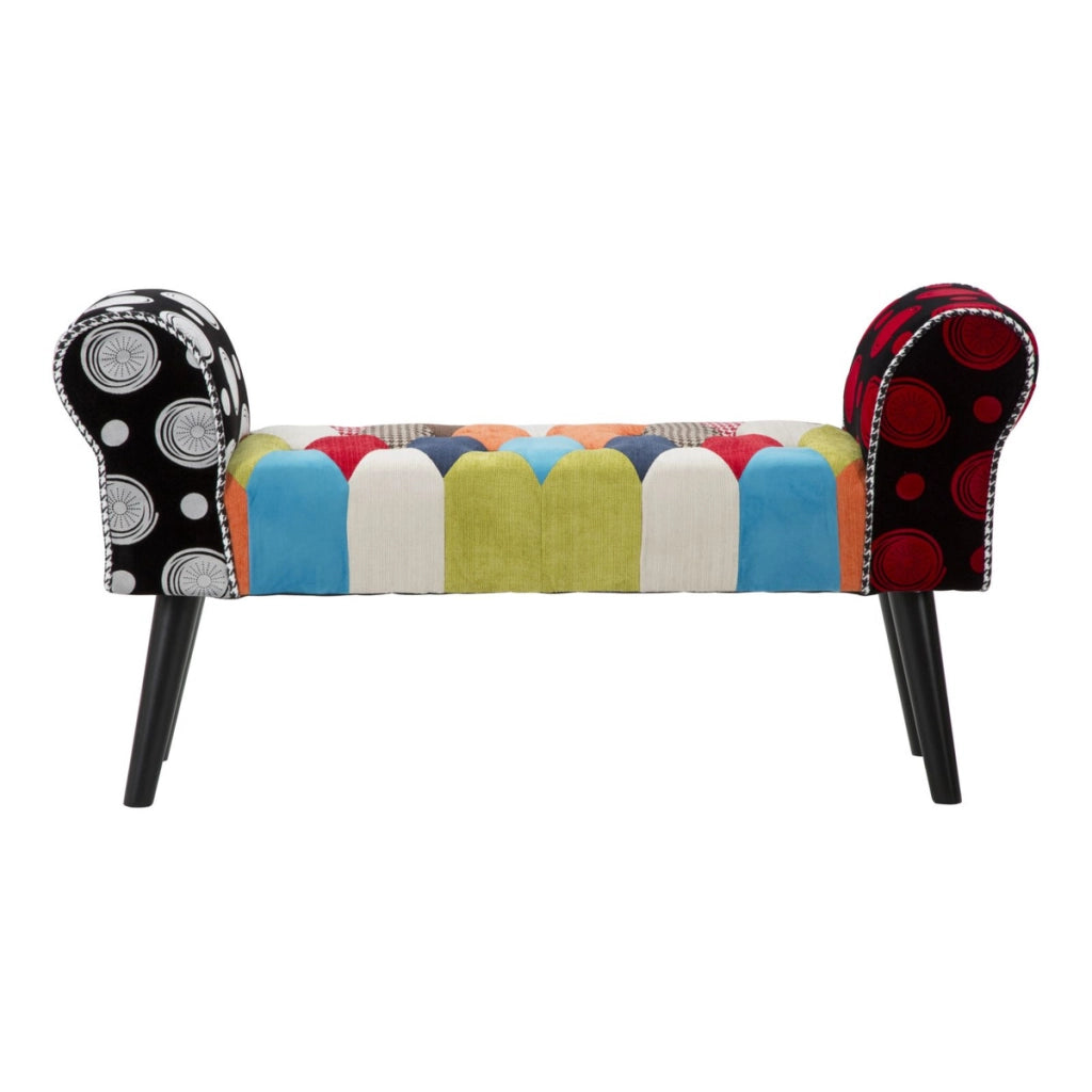 Panca Imperial con braccioli in patchwork multicolor 102x35x54 cm
