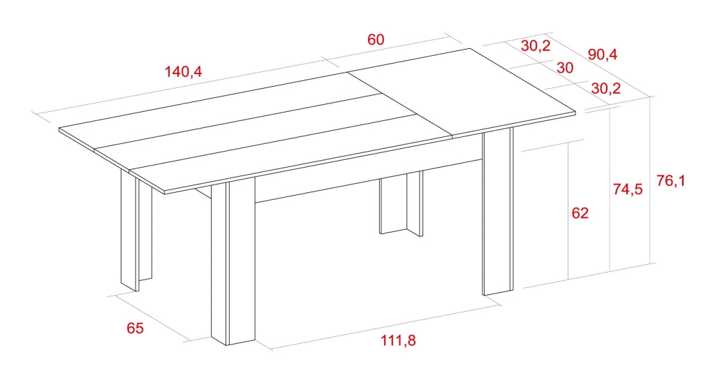 Tavolo da pranzo allungabile 140 fino 200x90x76cm, colore Naturale RF754