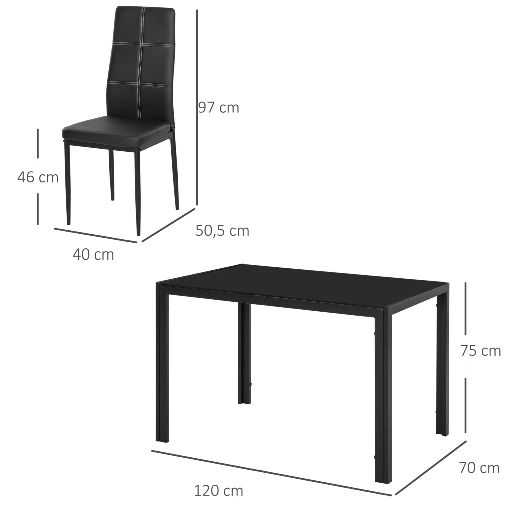 Set Tavolo da Pranzo Allungabile con 4 Sedie ¨C Zephmum ¨C Vetro Temperato, Imbottite in Pelle Sintetica, Nero, 90x200 cm