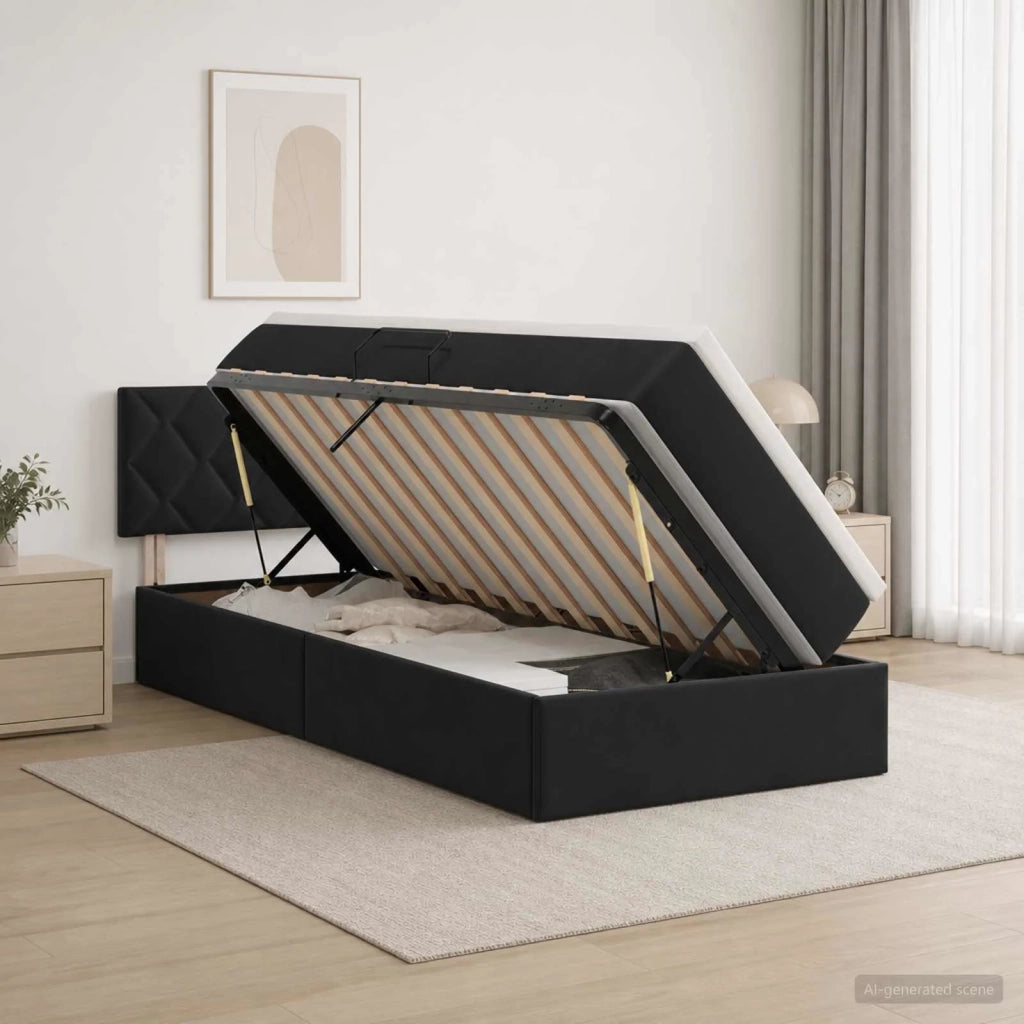 Letto con contenitore LED e materasso Nero 90 x 200 cm Velluto 3459284