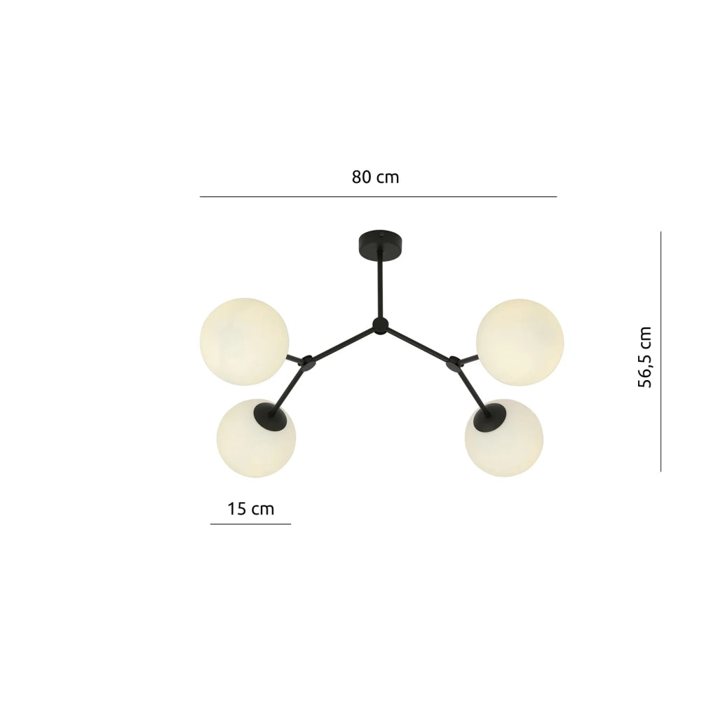 Plafoniera Minimal Iperione Acciaio Nero Bianco 4 Luci E14 Ip20