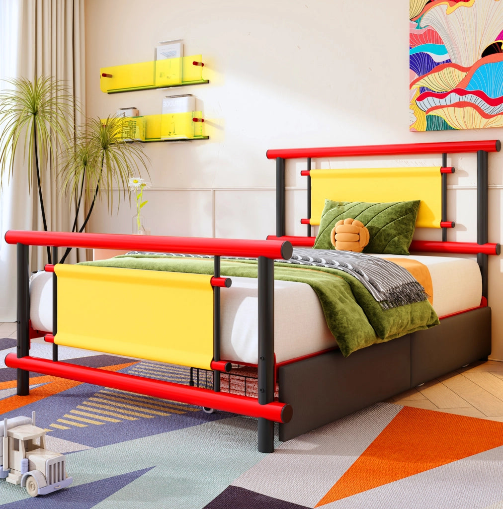 Letto per bambini 90x200 cm con cassetti in metallo