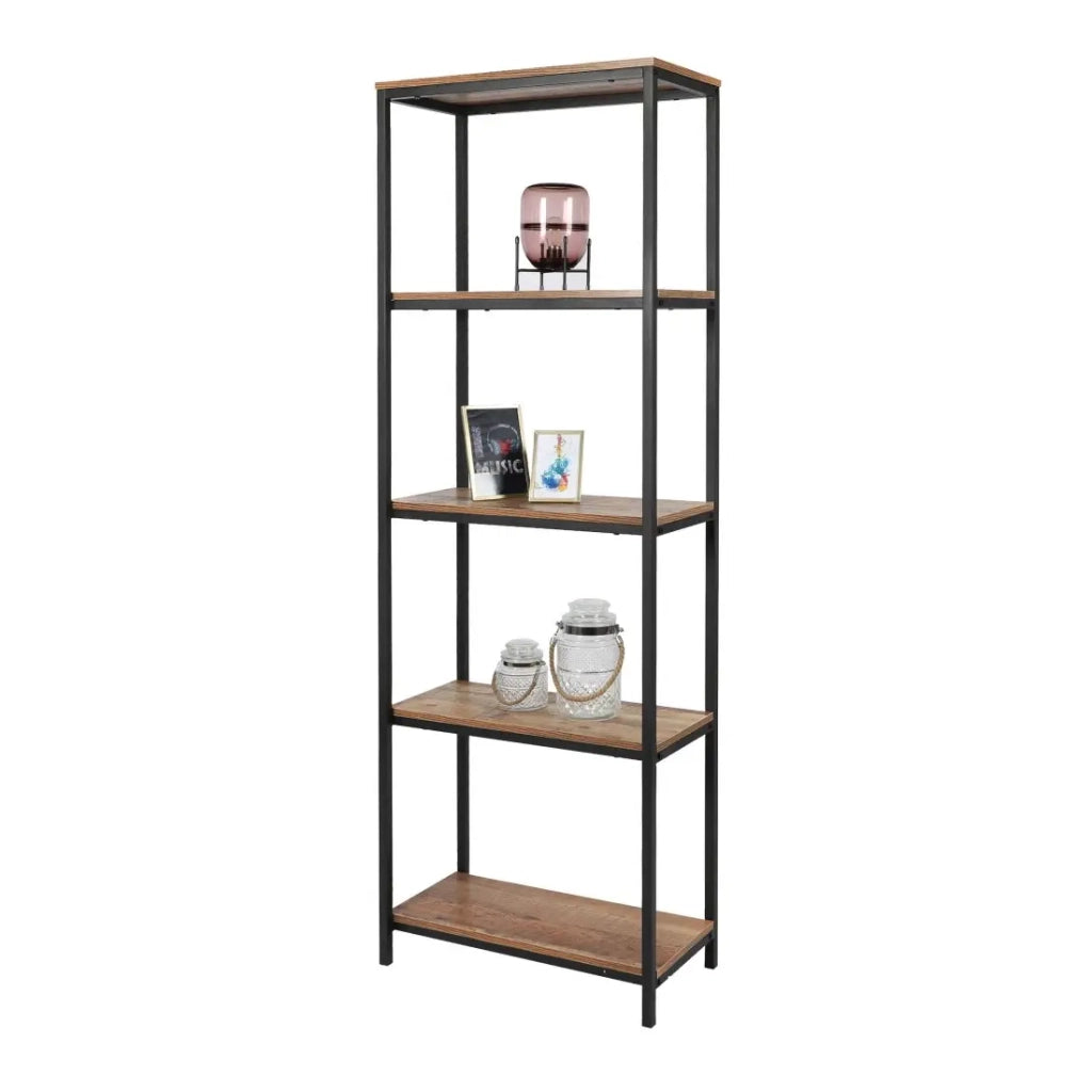 Scaffale aperto a 5 ripiani - 60x30x180 cm, colore quercia scura e nero - Collezione OAKLANDER