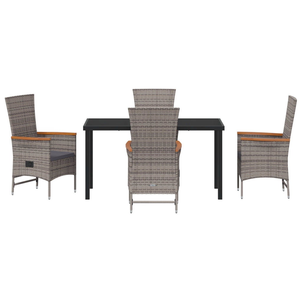 Set da Pranzo da Giardino 5 Pezzi con Cuscini Grigio Rattan Poliolefinico