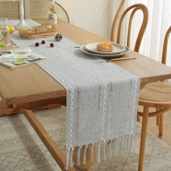 Tavolo da pranzo a quadri con strisce - Tavolo da pranzo a quadri con strisce bordato con spilloni - Tavolo da pranzo bohemiano a quadri con strisce - 33x160cm