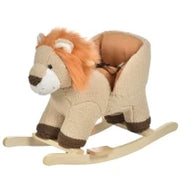 Dondolo Giocattolo a Forma di Leone per Bambini 18-36 Mesi, Ruggisce (3 Batterie Incluse), in Legno e Peluche