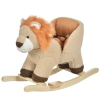 Dondolo Giocattolo a Forma di Leone per Bambini 18-36 Mesi, Ruggisce (3 Batterie Incluse), in Legno e Peluche