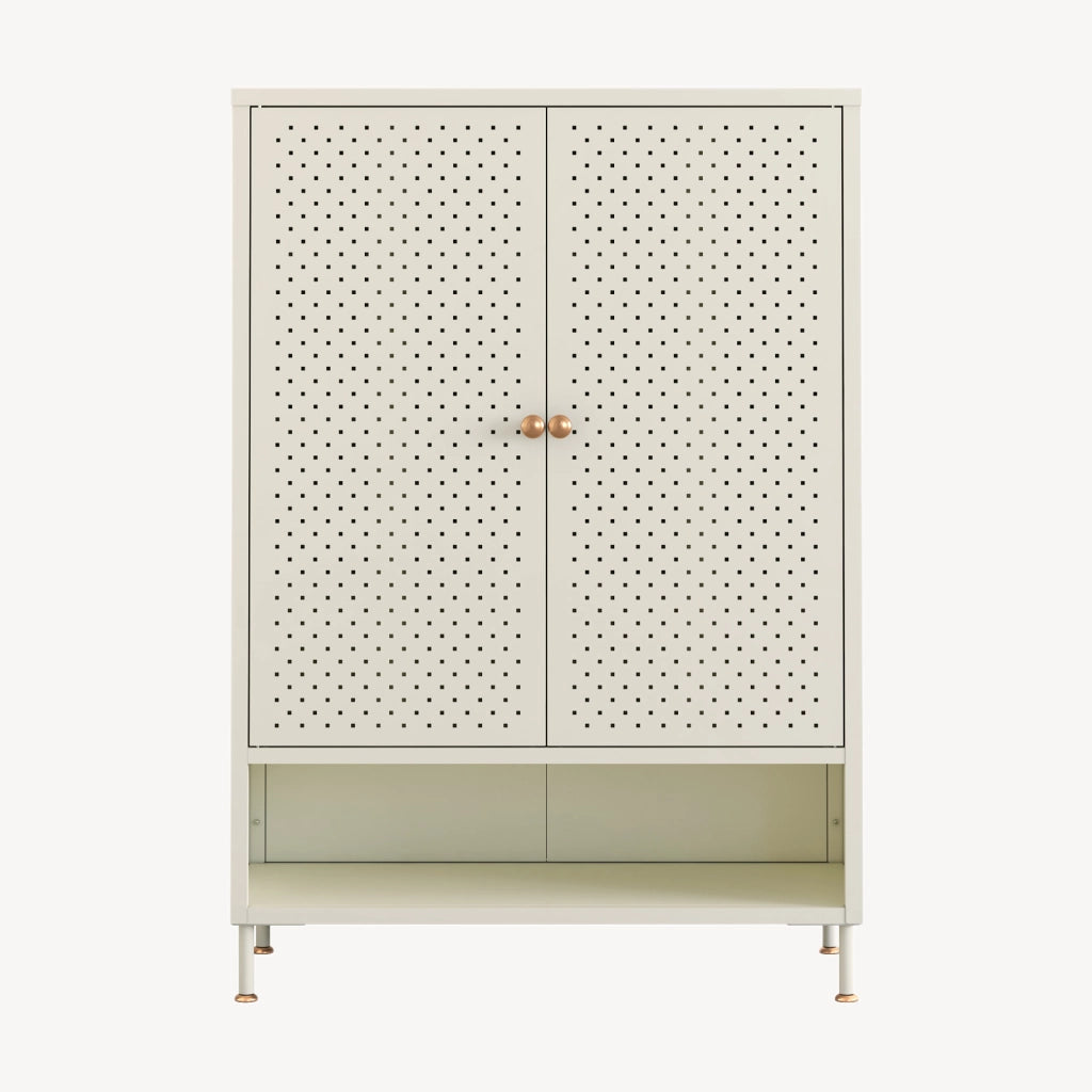 Scarpiera Coleraine con 2 Ante 3 Ripiani Regolabili e Scomparto Aperto 115 x 80 x 35 - Acciaio Bianco Crema [en.casa]