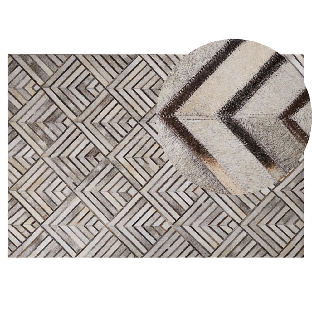Tappeto in pelle di vacchetta Patchwork in pelle beige Motivo geometrico a rombi 140 x 200 cm