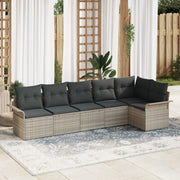 Set di Divani da Giardino vitaXL 6 Pezzi con Cuscini Grigio Chiaro Polyrattan