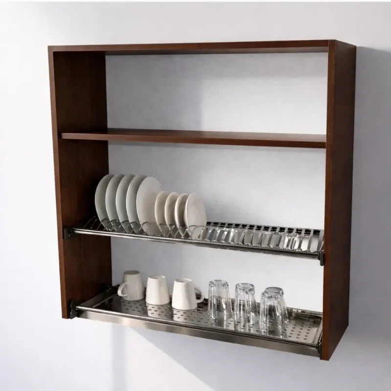 Pensile Scolapiatti H 90X L 90X P 33 Completo Di Scolapiatti In Acciaio Inox. Spedizione In Kit In Colore Noce