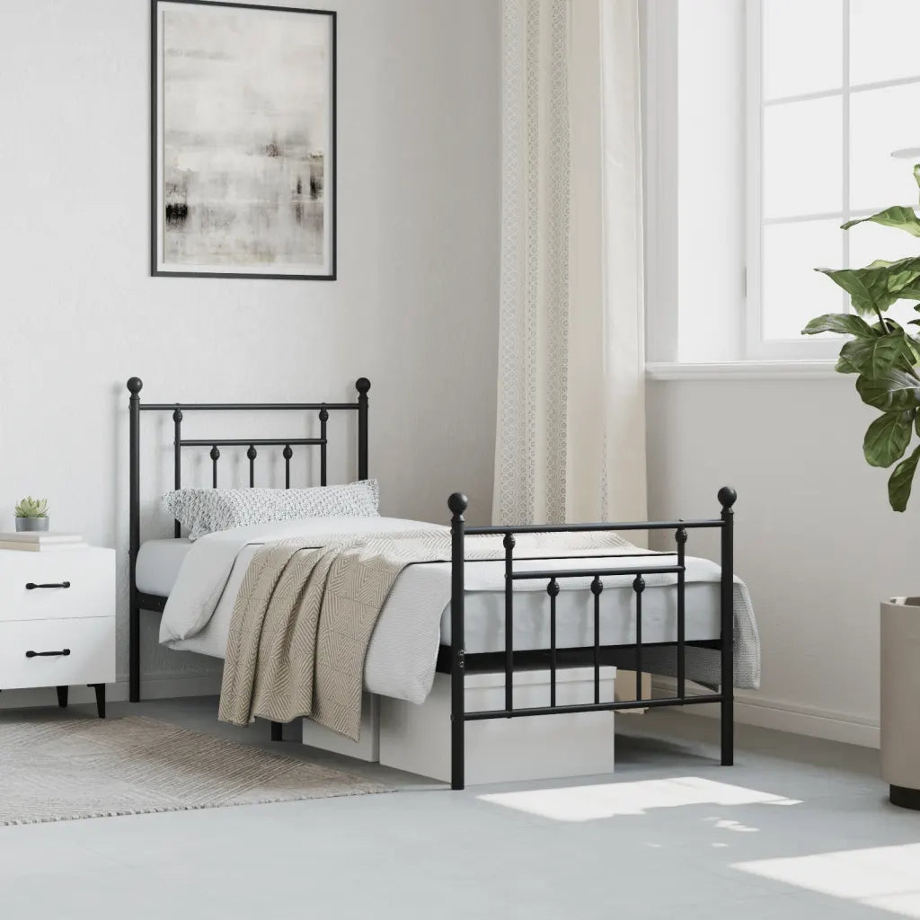 Giroletto con Testiera e Pediera Metallo Nero 75x190 cm 353545