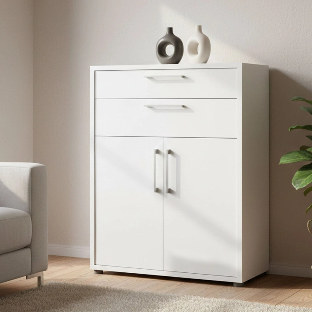 Credenza Agra, Buffet da soggiorno, Madia da salotto, Dispensa da cucina, 89x40 h113 cm, Bianco