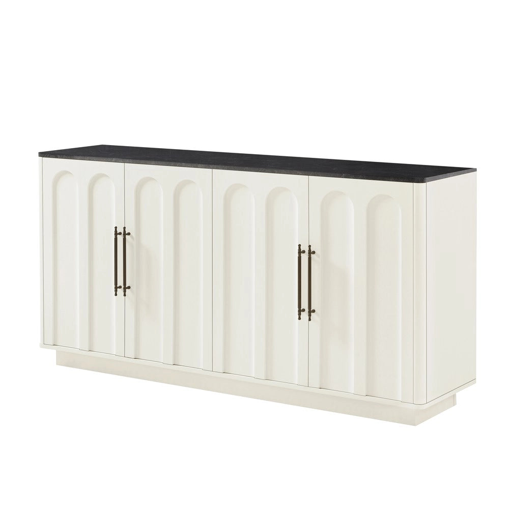 Credenza con 4 Ante e Cassetti ¨C MINIMAL ¨C Bianco e Nero, 160 cm, Soggiorno