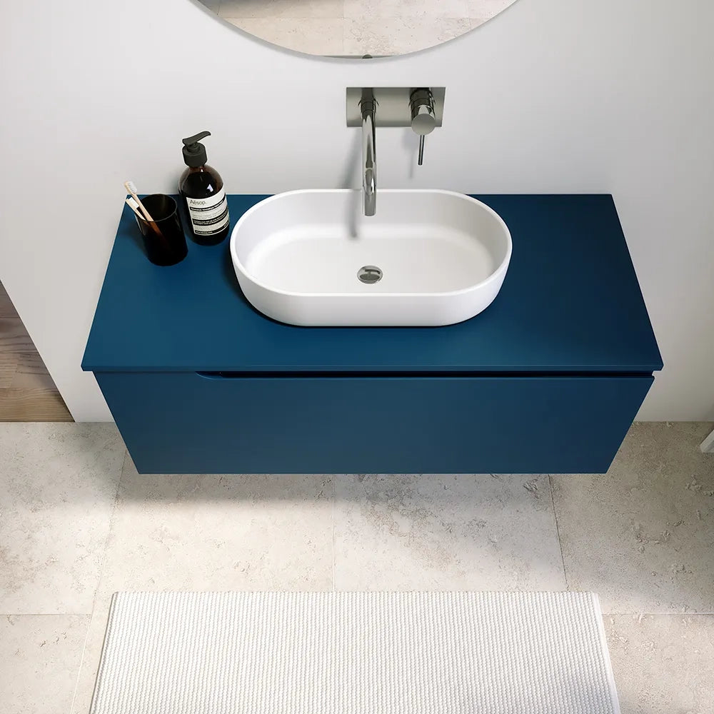 Mobile bagno sospeso 70 cm un cassetto blu zaffiro opaco con top | Ardenne