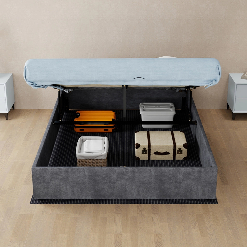 Letto con materasso 140x200 cm in tessuto e metallo; grigio