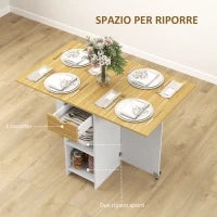 Tavolo da Pranzo Pieghevole per 2-4 Persone con 2 Ribalte, Cassetto e Ripiani, Quercia