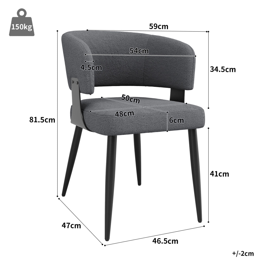 Sedia 59x46.5x81.5 cm ergonomica con schienale curvo in flanella e metallo grigio