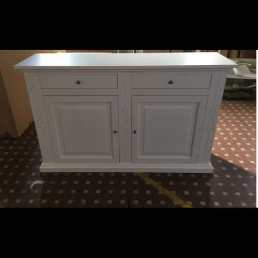 Credenza 2 ante 2 cassetti con arte povera in legno massello e mdf con rifinitura in bianco 177X48X110 H