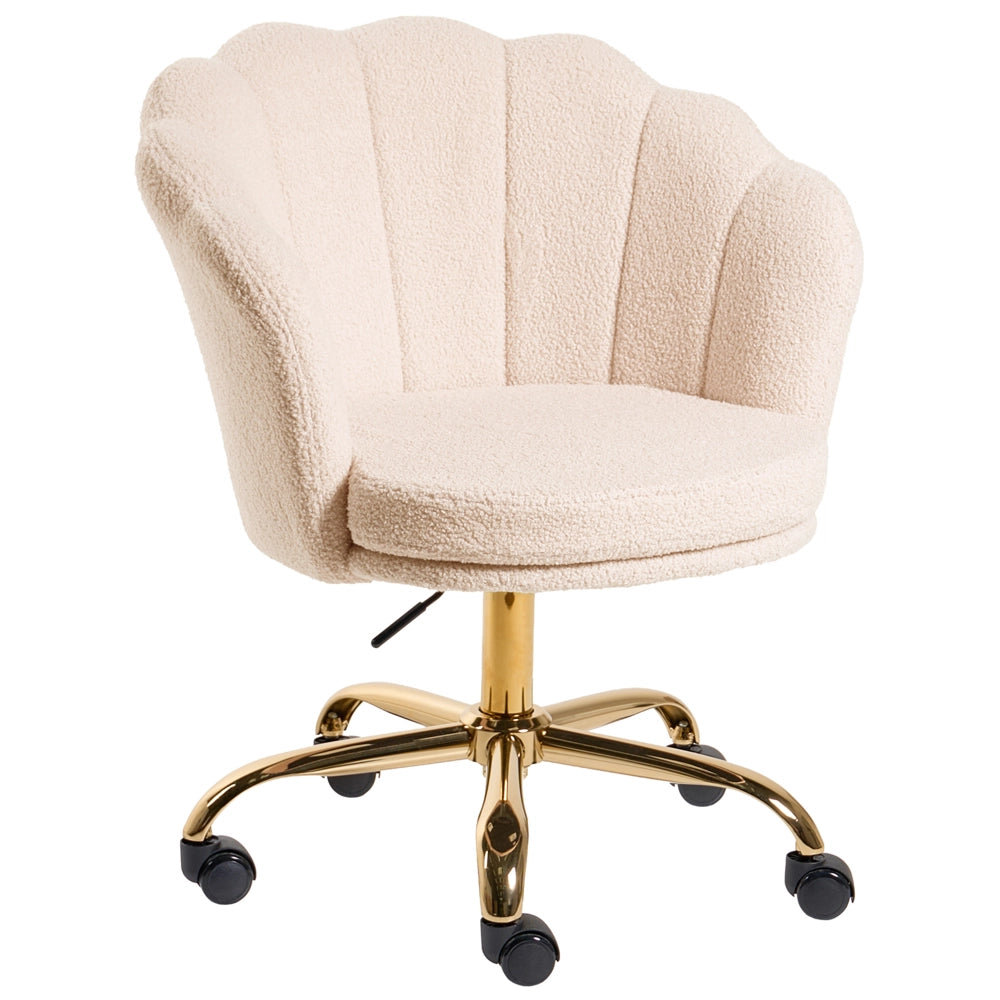 Sedia da Ufficio Girevole Beige Chiaro in Bouclé con Base a Stella Regolabile in Altezza