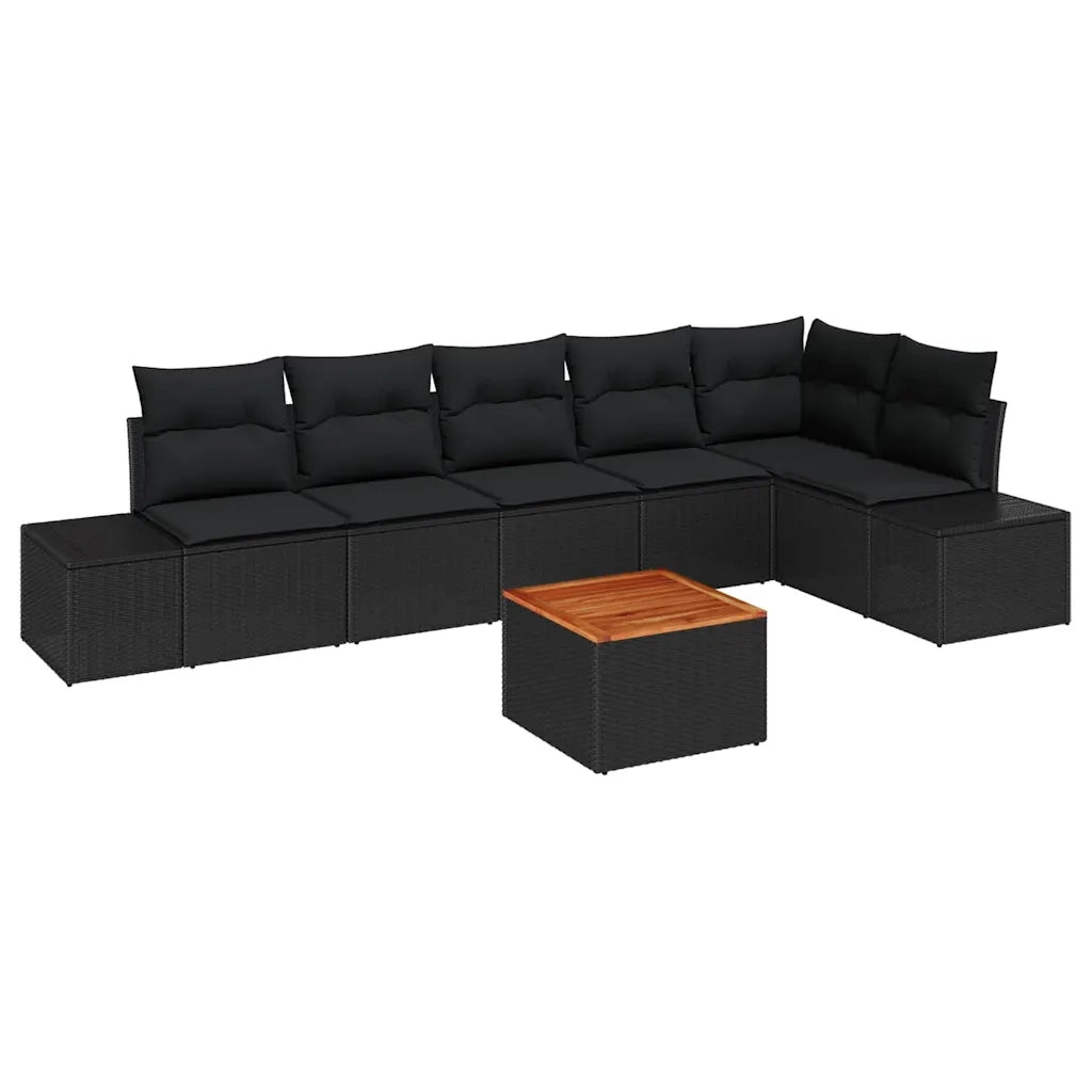 Set Divano da Giardino con archiviazione 7 pcs Nero polyrattan
