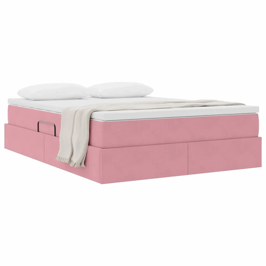 Letto con contenitore e materasso Rosa 140 x 200 cm Velluto